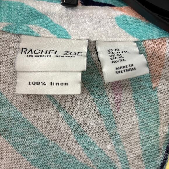 Rachel Zoe Women’s XL 100% Linen Top Colorful Abstract Print Short Sleeve Blouse - Picture 3 of 3